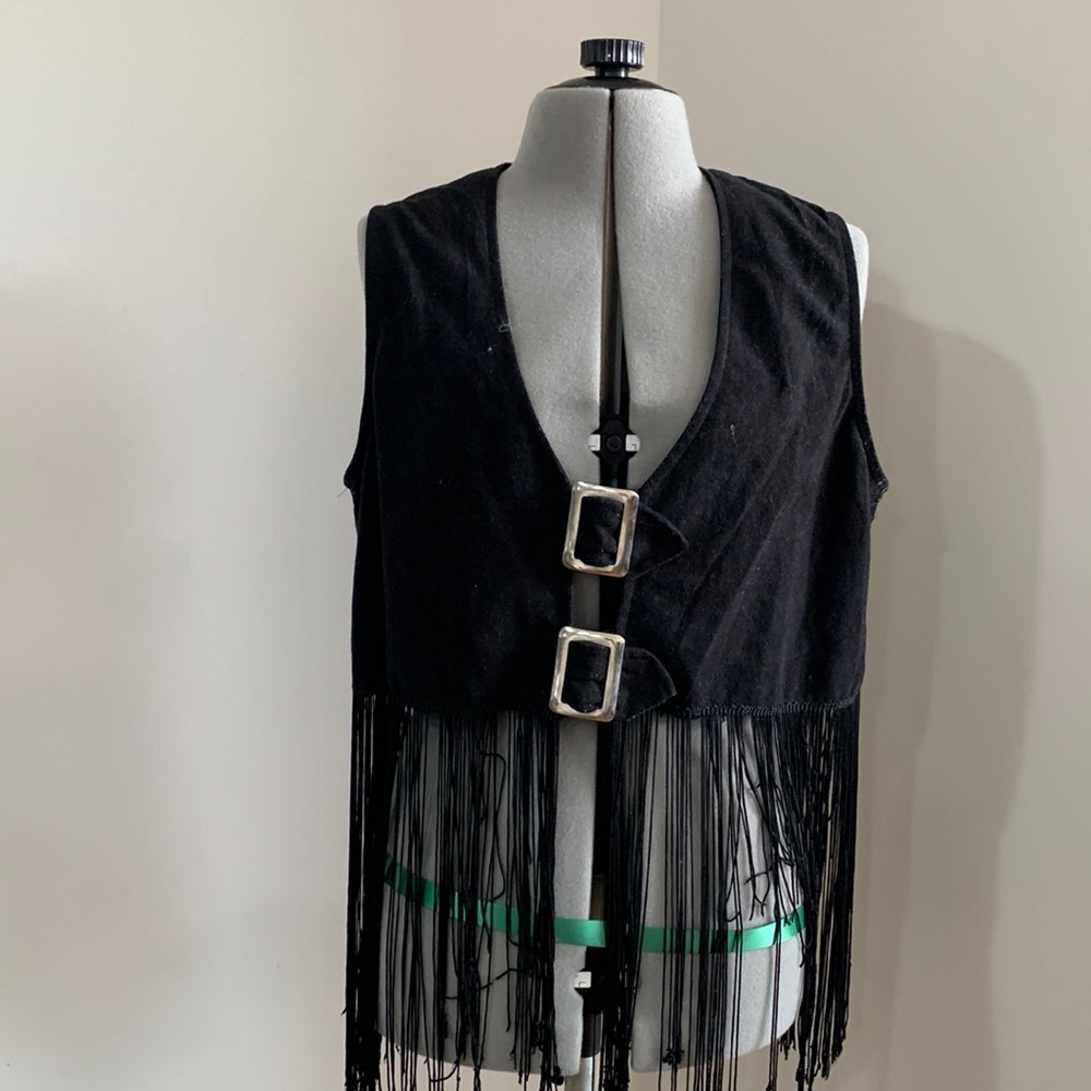 Velvet Fringe Buckle Vest